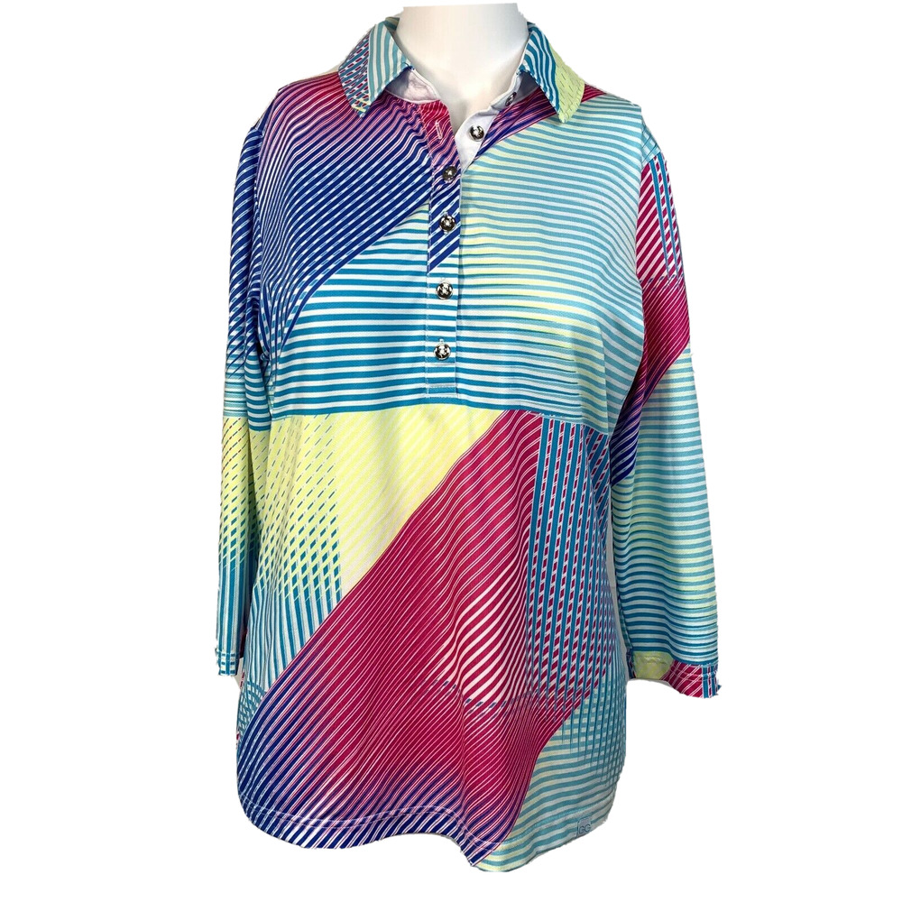 GGblue Luxe Sport Shirt Womens Sz S Stripe Pattern Collared Button Golf Top